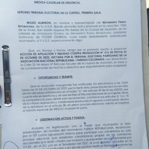En Argentina Fuerza Republicana alzó la voz ante el Tribunal Electoral Partidario
